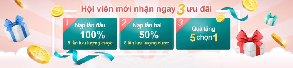 Hội viên mới nhận ngay 3 ưu đãi hấp dẫn tại Kubet Việt Nam – Nạp lần đầu 100%, nạp lần hai 50%, và quà tặng 5 chọn 1. Tham gia ngay để bắt đầu hành trình chiến thắng của bạn!